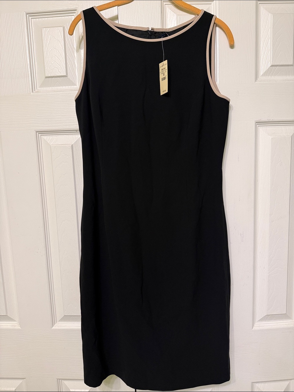 NWT Ann Taylor Classic Black Sheath Dress with Tan Contrast Trim